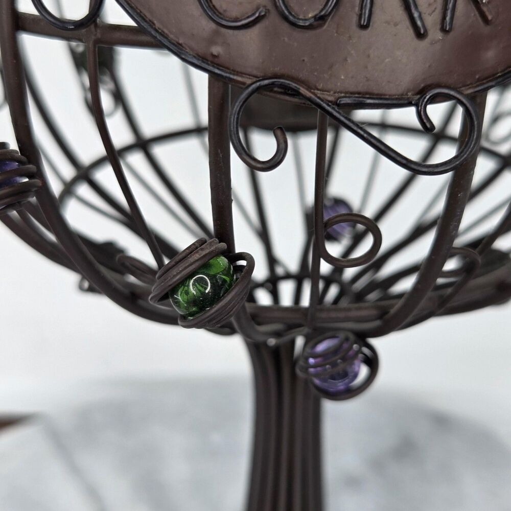 Wine Cork Cage Holder Glass Shape Metal Decor Bead Grape Accents Storage Contain - Picture 5 of 10